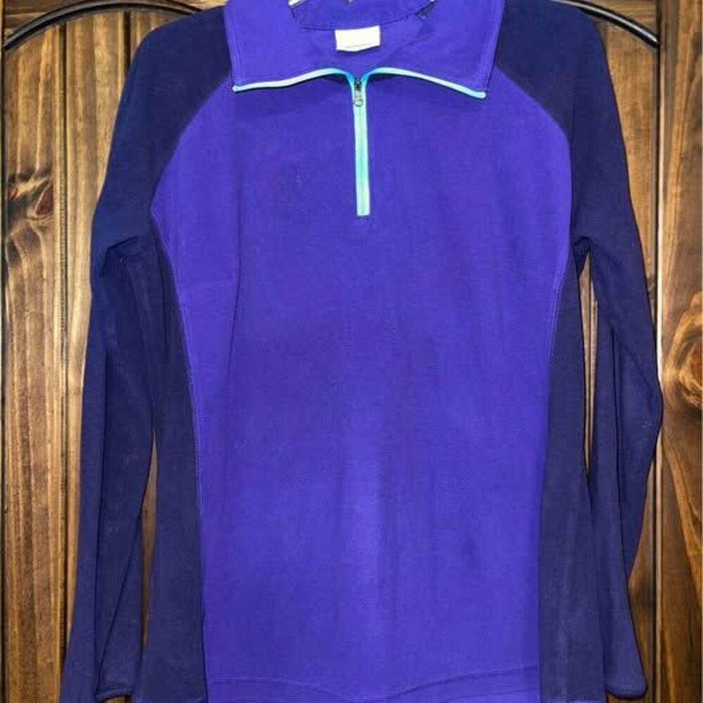 XL Womens Columbia Fleece Pullover Retro Purple Turqoiuse Long Sleeve 1/4 zip